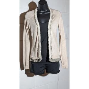 Banana Republic Cardigan Sweater Long Sleeve Open Front Ruffle Cotton Xsmall